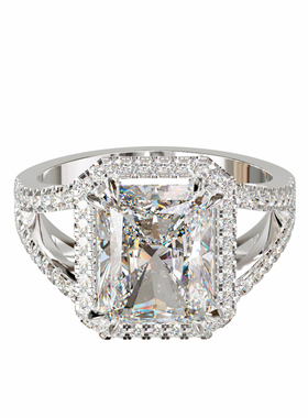 18K金长方小八角形主石围镶分臂戒轻奢小众设计婚戒可定制食指戒