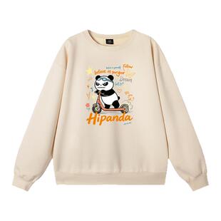 Hi PandaHIPANDA熊猫印花圆领卫衣男宽松休闲套头打底衫国潮上衣