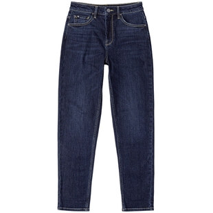 【张凌赫代言】Lee411高腰小直脚磨毛中深蓝显瘦女牛仔裤休闲潮流