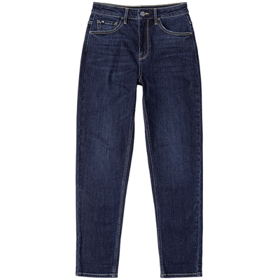 【张凌赫代言】Lee411高腰小直脚磨毛中深蓝显瘦女牛仔裤休闲潮流