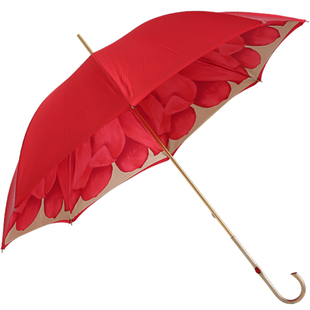 Pasotti意大利手工定制红色大丽花朵金色手柄女士直柄婚伞晴雨伞
