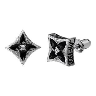 小众冬季四叶草耳钉男士黑色方形耳环男复古设计潮流日常百搭耳饰