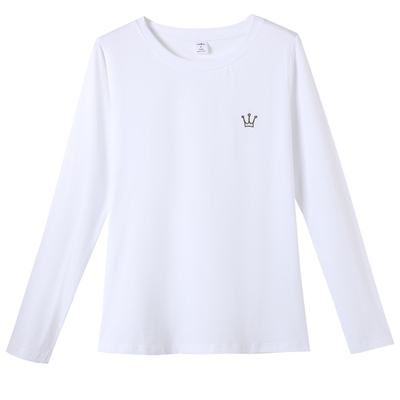 100%纯棉长袖t恤女宽松可外穿秋衣新款早春秋打底衫内搭刺绣上衣