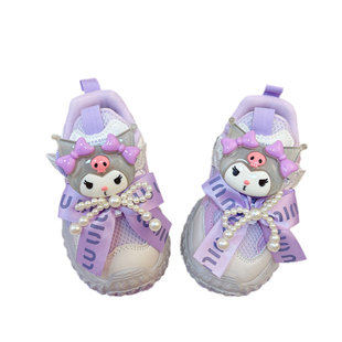 女童紫色运动鞋开秋夏天鞋子网面透气吸汗时尚春秋宝宝休闲老爹鞋