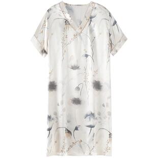 睡裙女士夏季冰丝短袖睡衣裙薄款夏天中年妈妈仿真丝绸夏款连衣裙