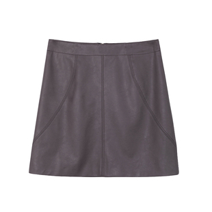 【现货】1313显腿细！复古哑光岩灰紫PU小皮裙秋冬高腰半身裙短裙