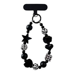 时尚手机链黑白笑脸星星挂链短款手腕带链条大牌m豆木质串珠手链防摔挂绳韩系高端包包挂件钥匙扣防丢夹片壳