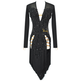 薇妮高级版拉丁舞花服14岁以上比赛流苏演出服设计感艺考黑池钻服