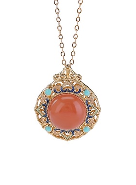 S925镀金南红蜜蜡珐琅如意项链