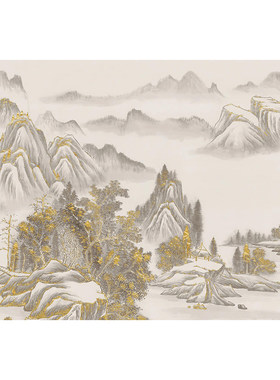 新中式客厅山水背景墙卧室壁画