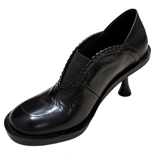 2026春新款女单鞋圆头细跟真皮深口百搭高跟鞋时尚复古港风船鞋子