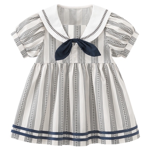 婴儿学院风周岁礼服夏季薄款男宝宝纯棉连体衣女连衣裙兄妹姐弟装