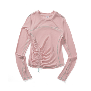 瞬时山野Monterest户外5A抗菌羊毛混纺打底抽褶修身长袖圆领T恤女