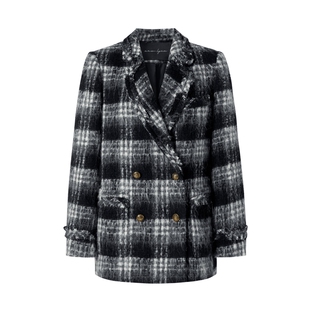 MOISSAC摩萨克冬季绵羊毛混纺法式小香风格纹大衣外套女