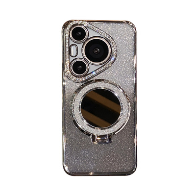 奢华闪粉水钻适用华为Pura70Pro手机壳新款带镜头膜80Ultra镜子支架2024女款高级感P70系列Pro+硅胶全包防摔