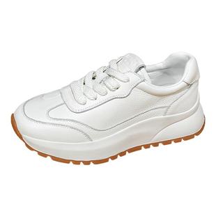 头层牛皮厚底阿甘鞋女春复古2025新款小白鞋百搭增高休闲老爹鞋子