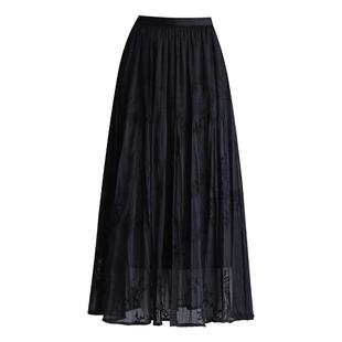 重工刺绣仿真丝半身裙女夏季新款高端纱裙轻奢垂坠感大摆A字长裙
