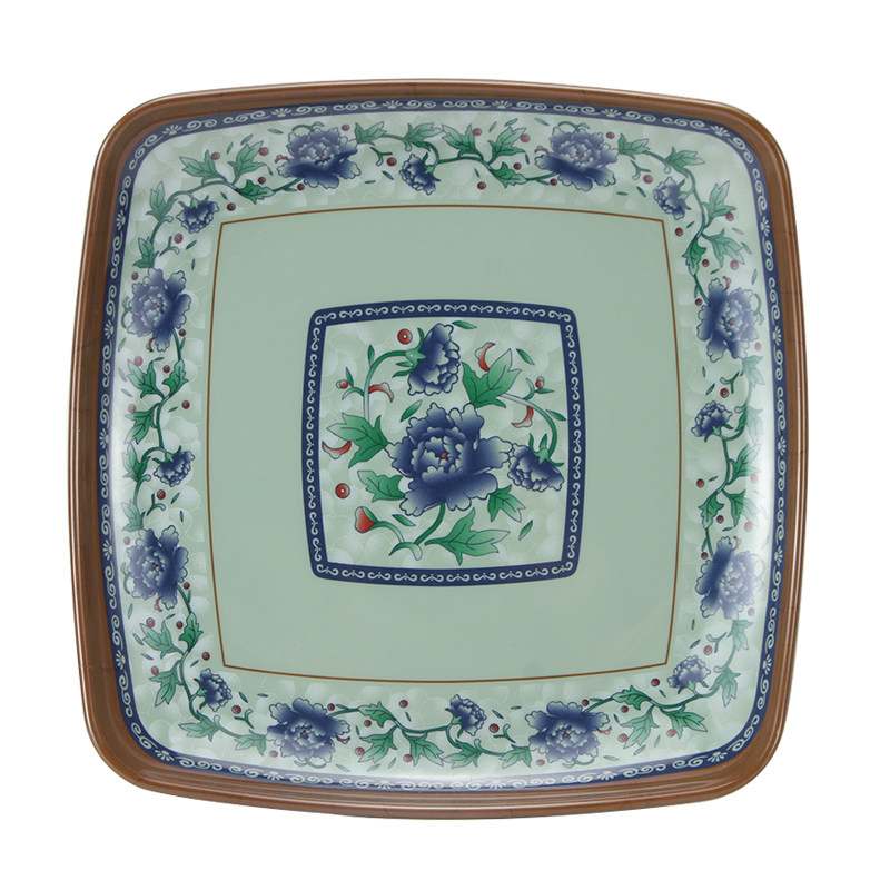 彩色仿瓷四方盘快餐火锅盘子炒菜凉菜盖浇饭盘子密胺菜盘骨碟塑料