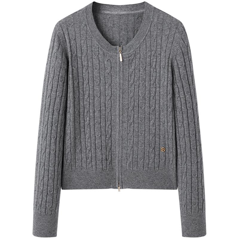 太平鸟女装年冬季款经典绞花拉链衫A1EAE424C