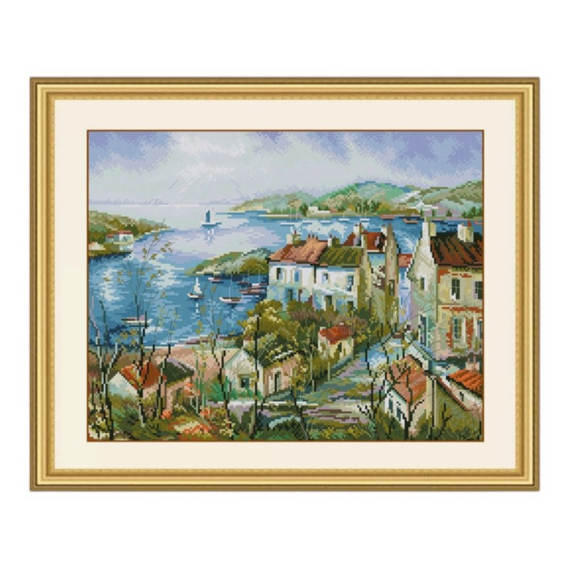 海边小镇十字绣油画风景家园小屋