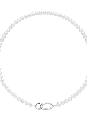 碎银子珍珠项链真多麻灰紫色不规则巴洛克双圈扣锁骨链