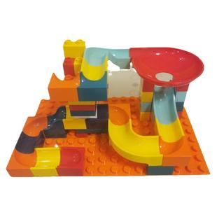 三佳乐孩通用大颗粒滑道拼装迷你小积木桌拼插滚球玩具宝宝男童