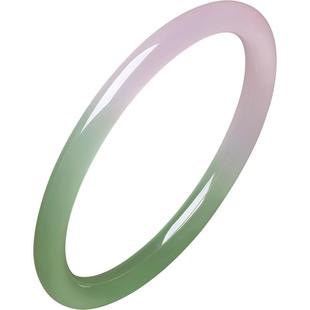 周六福春彩深粉绿玉髓手镯圆条叮当镯新中式国风新年礼物送女友