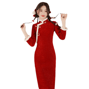 红色旗袍2025年新款加厚改良过年小袄拜年服女敬酒服日常可穿高端