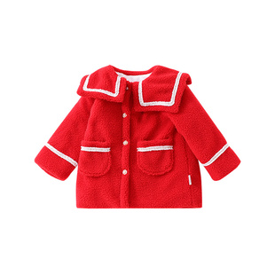 女童加绒外套秋冬儿童新年拜年服小童宝宝泰迪绒开衫上衣婴儿冬装