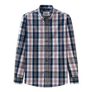 朗蒙新疆长绒棉格子衬衫男春季纯棉休闲内搭格纹衬衣修身全棉上衣