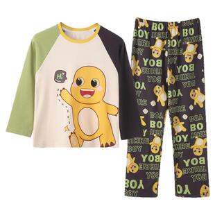 儿童睡衣男童春秋季纯棉长袖薄款2025新款男孩青少年大童奶龙套装