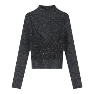 半高领毛衣女秋冬季设计感闪亮吊带背心假两件单穿毛针织衫打底衫