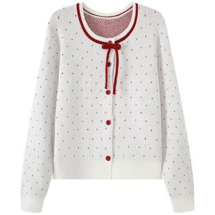 慕兔法式波点针织毛衣开衫女2025秋季新款小个子短款长袖上衣外套