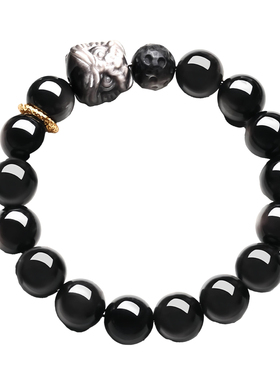 精选天然黑曜石瑞狮手串