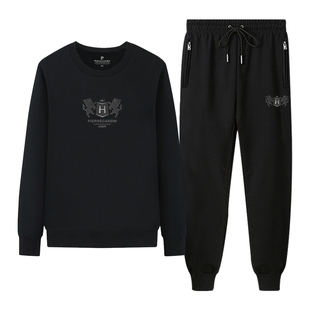 皮尔卡丹2026秋冬新款休闲套装男士加绒修身潮流卫衣外套卫裤一套