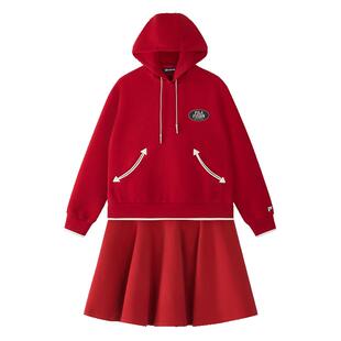 FILA FUSION斐乐潮牌女士针织套装2026春新款时尚宽松连帽连衣裙