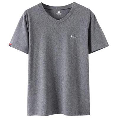 男短袖纯棉男睡衣t恤薄款家居服加肥宽松单件上衣特大码夏季尖领