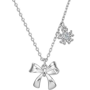 周六福蝴蝶结项链S925银吊坠感锁骨链送闺蜜送女友本命年礼物