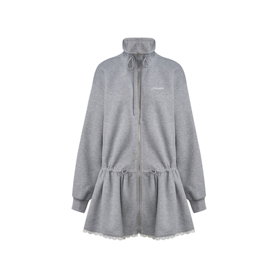 撞色立领抽绳收腰卫衣外套连衣裙