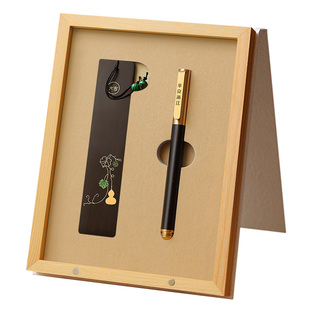 顺丰包邮福禄高档檀木质黑色签字笔宝珠笔卡通书签文创礼盒套装