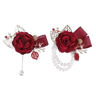 中式新娘手腕花新郎胸花结婚礼父母亲红色大气简约喜婆婆珍珠手花