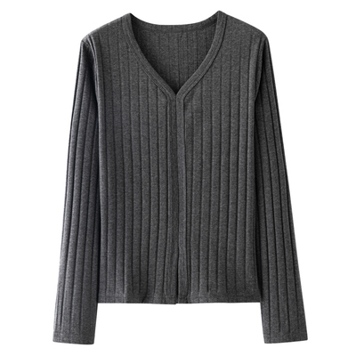 纯棉V领打底衫女士螺纹修身显瘦