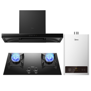 美的抽油烟机燃气灶套餐 顶吸式烟灶消热水器组合厨房三件套装