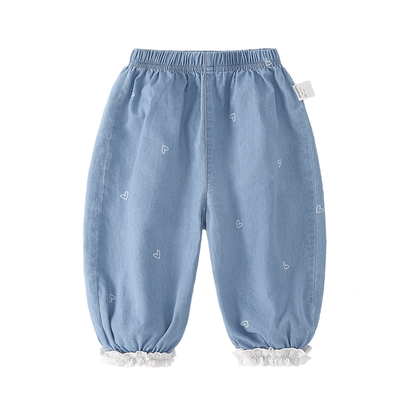 jellybaby耐磨女童裤子夏季儿童牛仔裤薄款灯笼裤宝宝夏装休闲裤
