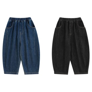 幼悠男童2026春秋新款不易褪色弯刀牛仔裤羊毛混纺复古耐穿长裤潮