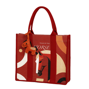 2026新款帆布包大容量帆布袋定制马年礼品袋新年红色手提袋高级感
