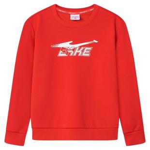 鸿星尔克童装男童新年红色加绒卫衣女童马年秋冬款儿童大童拜年服