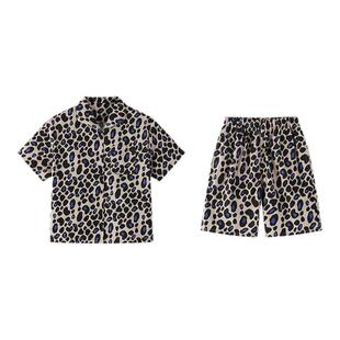 LBQ原创童装  夏季男女童豹纹印花短袖T恤短裤套装休闲宽