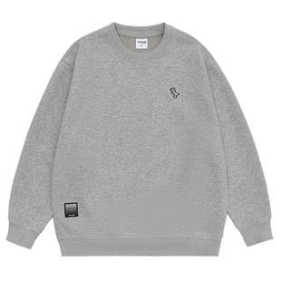 男士灰色圆领卫衣男春秋款重磅男装麻灰入秋上衣刺绣春装2025新款