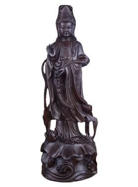 黑檀木雕观音佛像摆件实木如意观音菩萨莲花供佛家居镇宅工艺品